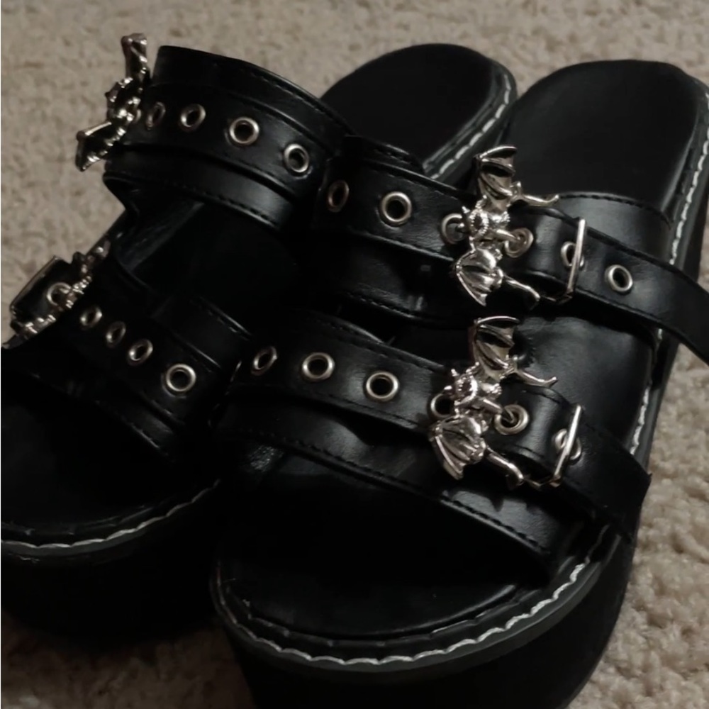 Bat Buckle Mule Sandles, size 5. (Slightly used) Gothic style, Halloween